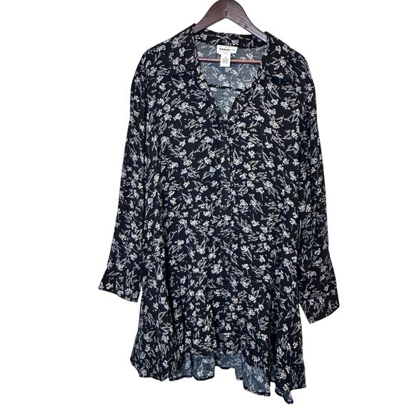 For the Republic Plus Size 3X Peplum Button-Up Floral Tunic – Navy & White, Boho - Picture 1 of 9
